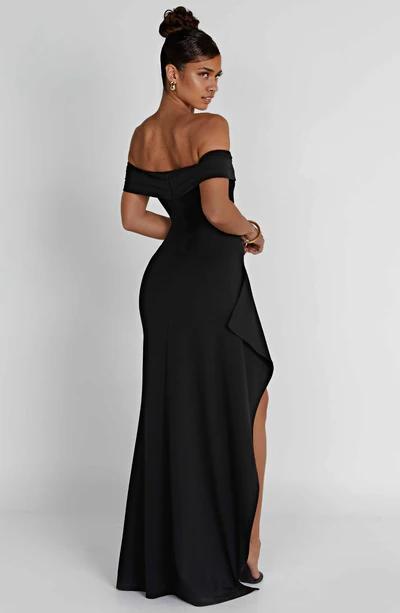 Sexy Black A-Line Off the Shoulder Long Front Split Formal Prom Dress